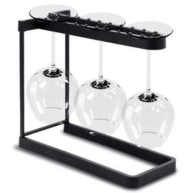 HAPPY SINKS Dishwasher Wine Glass Rack - Black, 3-Tier, Stainless Steel - Foldable Design & Stemware Rack - Scratch Free Wine Glass Dishwasher Basket - Countertop Organizer & Kitchen Storage