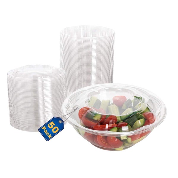 Smygoods Plastic Salad Bowls with lids Disposable, Disposable Salad Bowls With Airtight Lids, [24 oz. - 50 Sets]