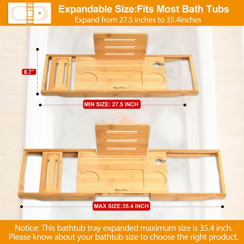 Banlilu Bathtub Tray - Bath Tray Expandable - Bath Tub
