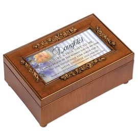 Cottage Garden Daughter You're a True Gift to Me Woodgrain Embossed Jewelry Music Box Plays Amazing Grace