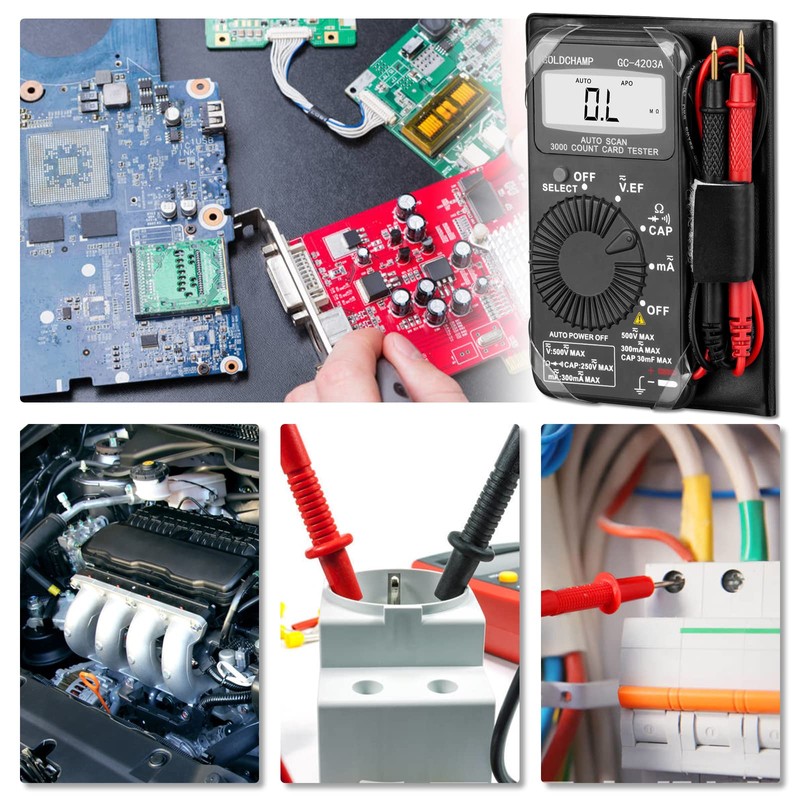 GOLDCHAMP Tester Small Multimeter, Voltage, Current, Resistance, Diode Tester, Digital