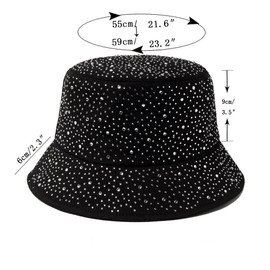 MILAKOO Studded Rhinestone Sparkle Bling Bucket Hat for Women Black Shiny Hip-hop Night Party Cap