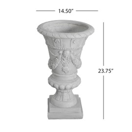 Christopher Knight Home Jorine Light Concrete Planter, Patio Planter, Mid-Centry Gadern Urn, Large Garden Pot, Floral Statue Design, Flower Urn with Drainage Hole for Backyard Home, Light Gray