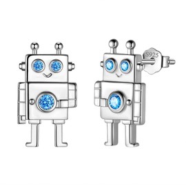 Aurora Tears Robot Pendant Necklace/Stud Earrings 925 Sterling Silver Cool Robot Cubic Zirconia Jewellery for Robot Lovers Men and Women, Zirconia