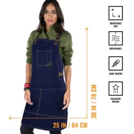 Under NY Sky Work Apron - Adjustable for Men, Women - Cook, Chef, Server, Baker, Barista Shop - Blue Bib