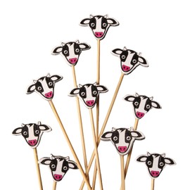BambooMN 5.9 Inch Fancy Cow Cocktail Appetizers Bamboo Toothpick Picks, Stirrer Sticks for Fruit Party, Charcuterie Accessories and Drinks, 100 Pieces