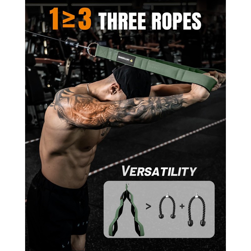 Professional Tricep Rope Cable Attachment with 3 Adjustable Handles -