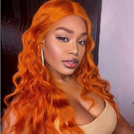 AFBeauty Pastel Orange Wigs for Women Long Loose Wavy Mixed Orange Wig Natural Hairline Lace Frontal Wig Heat Resistant Fibre Premium Glueless Wig