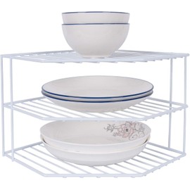 AKAZA 3-Tier Corner Shelf Counter and Cabinet Organizer - Cabinet Storage Shelf Rack, Shelves，Kitchen Counter and Cabinet Shelf, Bathroom Cupboard (White)