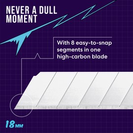 Zoid 18mm Snap Knife Refill 50 Pack, Sharp Carbon Steel Snap Blades for Home & Project Cutting, Blades for Box Cutter, Utility Knife, Storage Case Included