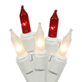 Vickerman Set of 100 Red and Clear Frosted Candy Cane Mini Christmas Lights - White Wire