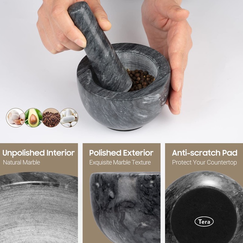 Tera Mortar and Pestle Set Natural Marble Grinder Spice Herb