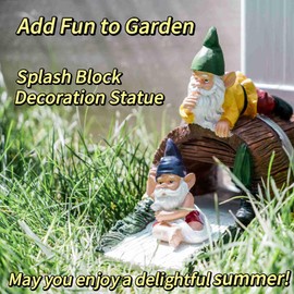 Downspout Extension Statues, Decorative Gnomes Guardian Splash Block for 3 * 4 Rain Downspout Extender Diverter, Resin Outdoor Drain Downspout Decor,Downspouts Extensions for Summer Garden