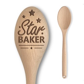 Star Spoon Baker Baking Off Winners Trophy Gift | Multiple Designs Available! | Baking + Cooking Competition Prize | Novelty Engraved Solid Beech Wooden Spoon (Style 2)