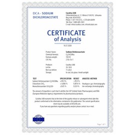 DCA - Sodium Dichloroacetate 25g Powder, Purity >99.9%, Made in Europe, by DCA-LAB, Certificate of Analysis Included, Tested in a Certified Laboratory, Buy Directly from Manufacturer, 0.9oz