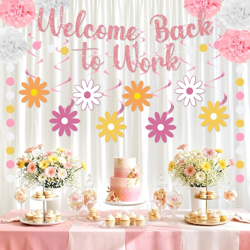 16pcs Welcome Back to Work Decorations Office Rose Gold Pink
