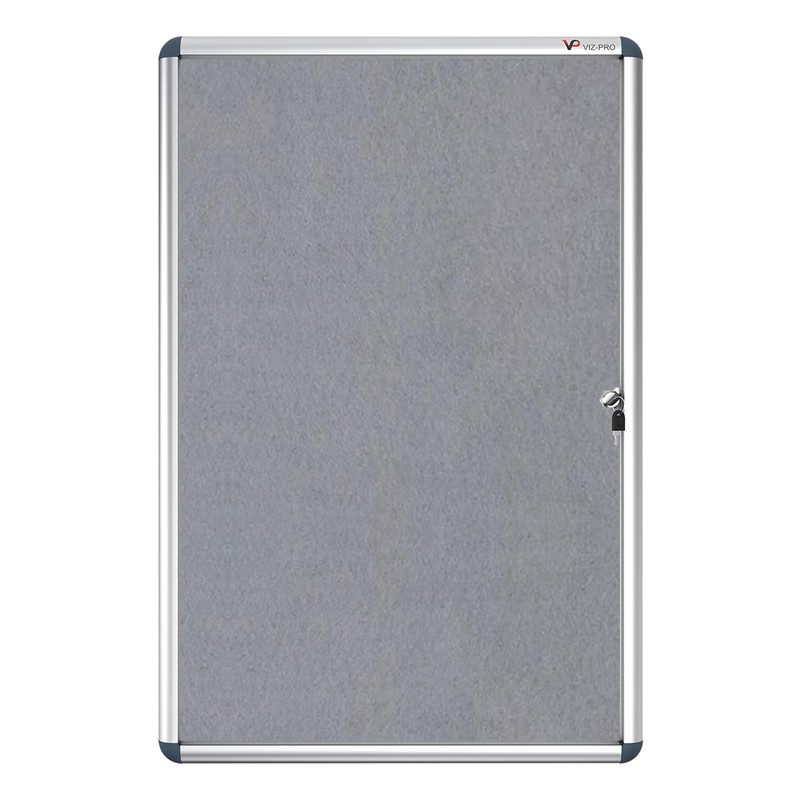 VIZ-PRO Tamperproof Lockable Gray Fabric Noticeboard Aluminium Framed 36x24 Inches