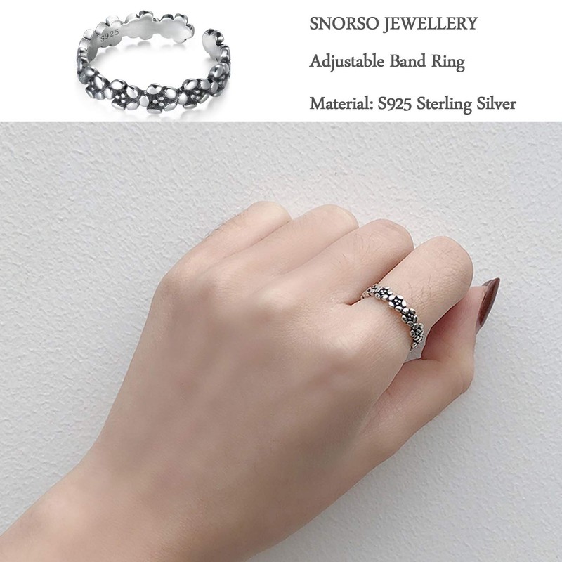 SNORSO Blossom Flowers Adjustable Rings for Women Interwined Flowers Boho