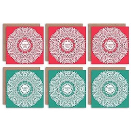 Wee Blue Coo Thank You Cards x6 Mandala Pattern Green Red Set (2 Designs) _CS Pattern Green