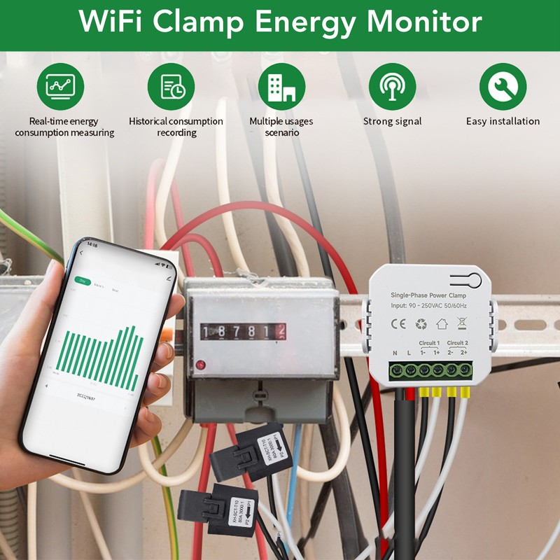 WiFi Smart Energy Monitor Electricity Meter Tester with 120A Current