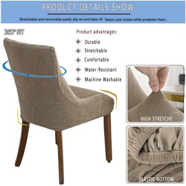 KELUINA Jacquard Waterproof Stretch Wingback Chair Cover Slipcover - Reusable Protector Cover for Dining Room Banquet Home Decor etc Machine Washable Hand Washable (Sand,1PC)