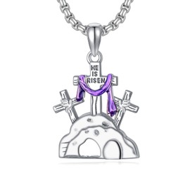 HUKKUN Halskette Leeres Grab Silber 925 Kreuzkette Er ist auferstanden christlicher Osterschmuck für Männer Suchen