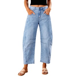 GRAPENT Wide Leg Jeans Woman Cropped Pants for Women Going Out Pants Barrel Leg Jeans Women Pantalones Vaqueros De Mujer High Rise Jeans for Women Color Roadnight Blue Large Size 12 Size 14