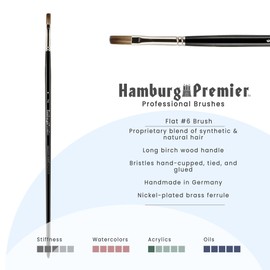Creative Mark Hamburg Premiere Professional Oil Painting Brushes - Flat #6 Oil Paint Brush - Handmade in Germany, Natural & Synthetic Hair Blend, Long Triple-Lacquered Birch Handle