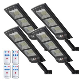 Gloriy Outdoor Remote Control Solar Parking Lot Lights 3 Light Mode 180LED Street Pole Light Motion Light for Patio, Path, Yard (4Pack), Black