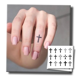 UBICA Semi Permanent Tattoo, 2 Sheets Tiny Finger Christian Temporary Tattoos for Women Men, Realistic Minimalist Small Tattoos for Hand Neck, Lasts 1–2 Weeks, Waterproof & Non-Reflective (Cross)