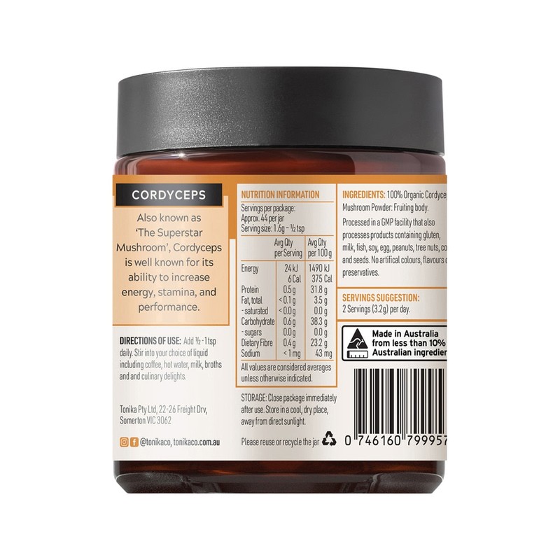 Tonika 100% Organic Mushroom Powder Cordyceps 90g