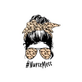 Nurse Mess Sticker Messy Bun Leopard Gift Idea for her Large Car Laptop Waterproof Decal Vinyl