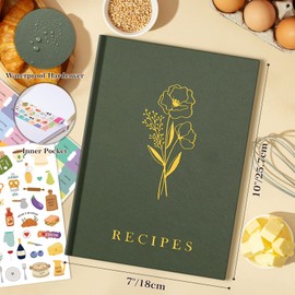 Lanpn Blank Recipe Book Cookbook to Write in Your Own Recipes, B5 Leather Cover Waterproof Empty Cooking Journal for 70 Recipes, Recipe Notebook with Stickers to Organize Your Family Recipes, Green