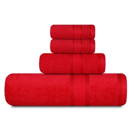 Casa Lino 4 Piece Bath Towel Set | 1 Bath Towel, 2 Wash Cloth, 1 Hand Towels | Bathroom Essentials for New Home, 100% Cotton Luxury Towels, Highly Absorbent Bathroom Set, Red