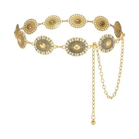 TOFBS Chain Belt for Women Retro Carved Metal Waist Chain Fashion Ethnic Style Chains Belt Gothic Punk Adjustable Waist Chain Belt Accessories, Metal