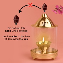 Satvik 7 Inch Kanchdeep Akhand Diya Chimney Diya Diwali Gift/Diwali Deepawali Decoration Brass Decorative Crystal Oil Lamp Tea Light Holder Lantern Oval Shape | Puja Lamp Indian housewarming Gift Item