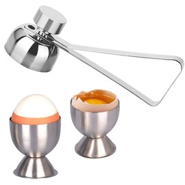 Egg Cup Set, 2 Pcs Stainless Steel Egg Cup holder & Double Sided Egg Topper Opener Cracker Easter Egg Cup for Soft Boiled Egg Light Weight