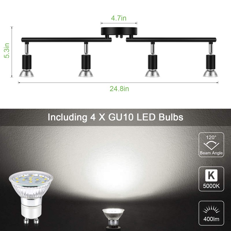 Unicozin LED 4 Light Track Lighting Kit, Black 4 Way