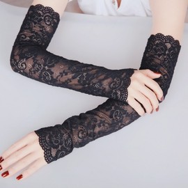 Women's Flower Lace Fingerless Long Cooling UV Protection Arm Sleeves One Size/White 15ea