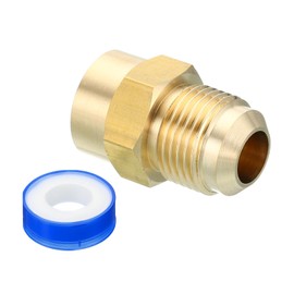 PATIKIL Brass Flare Tube Fitting, Union Coupling Gas Adaptor 1/2" SAE 45° Flare Male to 3/8" NPT Female Pipe Connector Adapter with PTFE Tape for Refrigeration Gas System