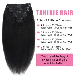 Tahikie Kinky Straight Human Hair Clip in Extensions 120g Full Head Clip ins for Women 100% Unprocessed Brazilian Virgin Human Hair Yaki Straight Clip ins Remy Hair Natural Black 8Pcs 18Clips 24inch