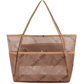 KURGOOL Oversized Beach Bag with Internal Waterproof pocket for Women,Small Mesh Sandproof,Bottom Water-resistant,Foldable Reusable Beach Essentials Organizer