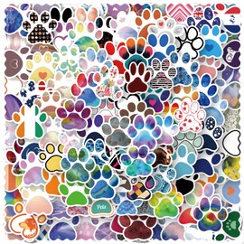 SEMYEIYO Paw Print Stickers 120 Pieces Cute Cartoon Cat Dog Animals Pack | Cool Colorful Deacls Graffiti Vinyl PVC Waterproof for Water Bottle Skateboard Luggage Girl Kids Teens Adults Laptop Computer Phone