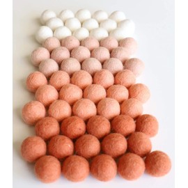Mini Felt Factory | Pink Wool Felt Pom Balls Set (60 Pcs 2.5 cm) | Boho Blush Salmon Tones White | Craft Project Supplies | Home Decor Crafting Activity Kit