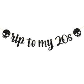 RIP to My 20s Banner, Happy 30th Birthday Banner Decor, Rip Twenties Party Supplies, Glittery Black