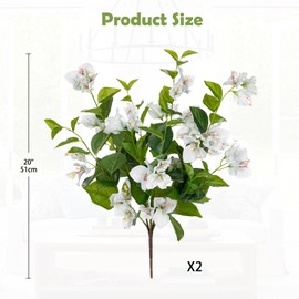 Hollyone 2Pcs Bougainvillea Artificial Flowers Bouquets White Fake Flower Silk Flowers with Long Stem Floral Arrangements Faux Bougainvillea Flower Plant for DIY Wedding Party Centerpieces Home Decor