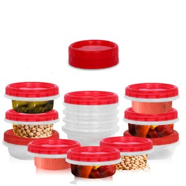 [Red - 12 Pk] Airtight Deli Containers with Lids Twist Lock Top Clear Food Storage for Meal Prep Snacks and Leftovers Freezer and Microwave Safe Stackable Leak-Resistant and 12 Pc. Set (8 Ounce)