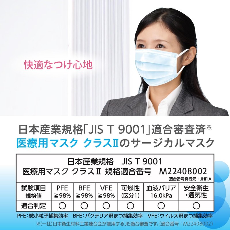 [White Cross] Surgical Mask, HP, Blue, 50 Pieces, JIS Standard,