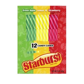 Starburst Candy Canes Green Apple, Lemon & Strawberry Flavors 5.3oz Box