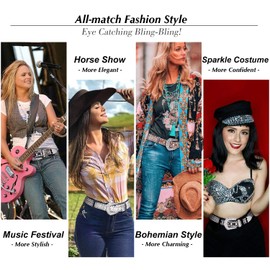 SUOSDEY Women Rhinestone Belt for Jeans, Western Cowgirl Bling Studded Belt Waist Belt for Jeans Pants